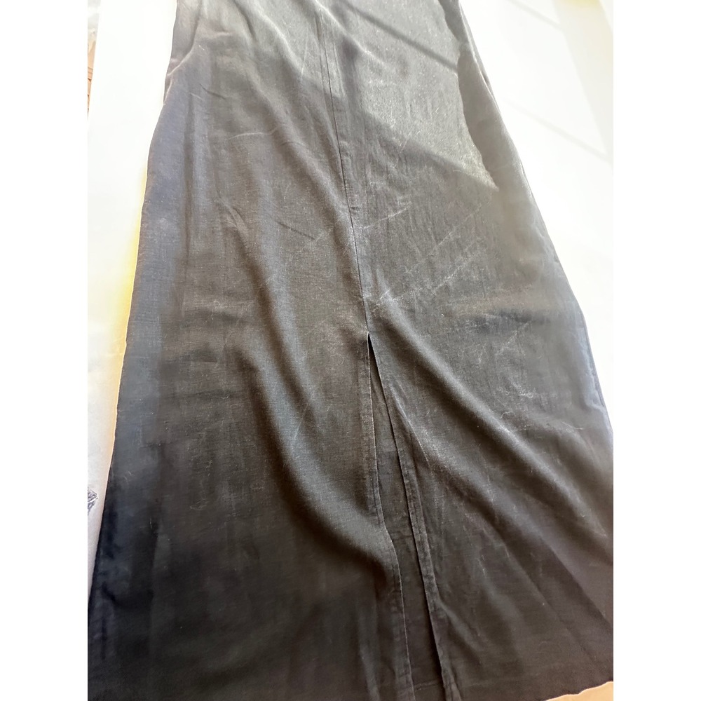 Black Linen Blend Vintage Daisy Embroidered Sleeveless Maxi Dress Size 12 - Picture 6 of 7